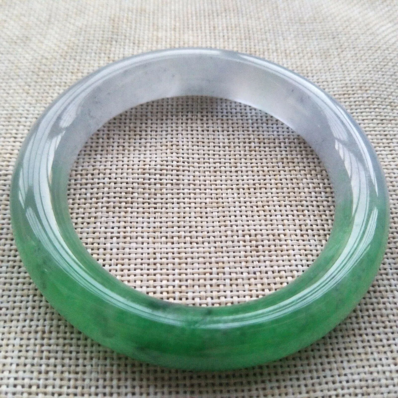 10% OFF- 57/58/59mm Certified Natural Green White Jadeite Emerald A*Jade HandCarved Lucky Round Bracelet Bangle F204