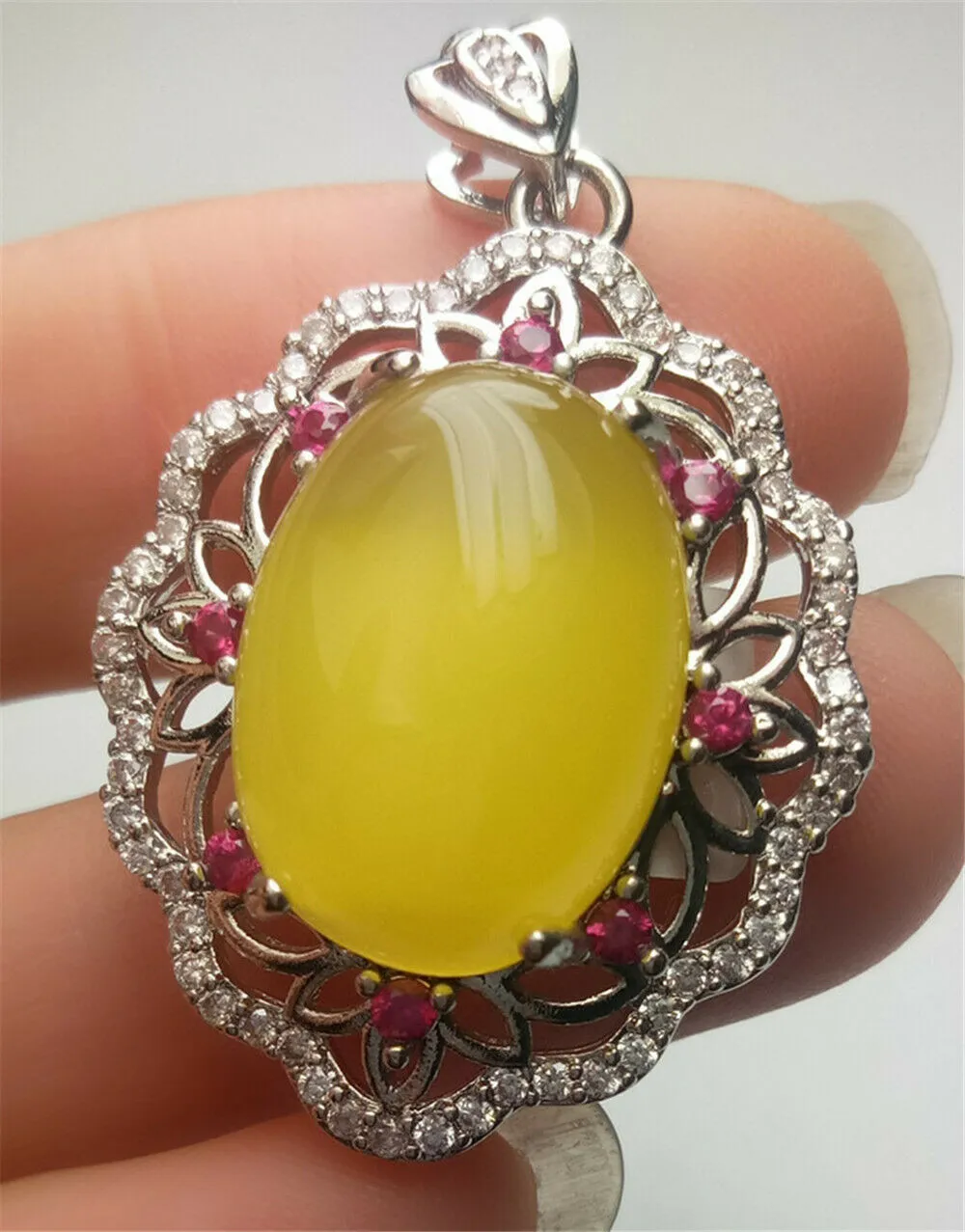 10% OFF- Certified Natural Emerald A*Jade Handcrafted Lucky Yellow Jade Oval Pendant-925 Sterling Silver A7438