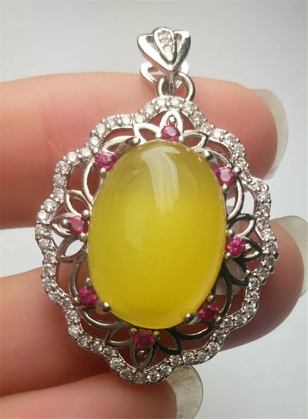 10% OFF- Certified Natural Emerald A*Jade Handcrafted Lucky Yellow Jade Oval Pendant-925 Sterling Silver A7438