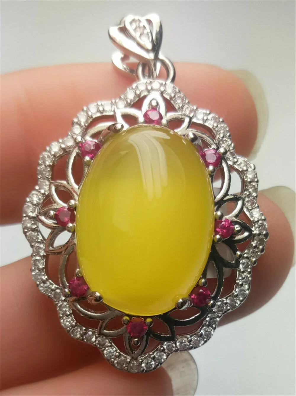 10% OFF- Certified Natural Emerald A*Jade Handcrafted Lucky Yellow Jade Oval Pendant-925 Sterling Silver A7438