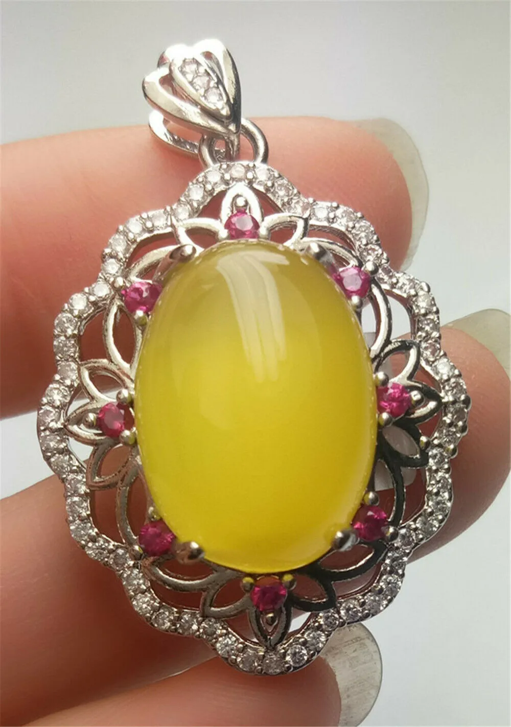 10% OFF- Certified Natural Emerald A*Jade Handcrafted Lucky Yellow Jade Oval Pendant-925 Sterling Silver A7438