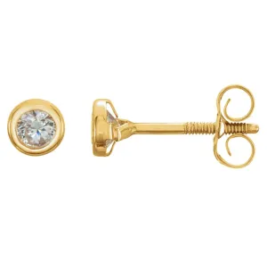 14k Yellow Gold 3mm Cubic Zirconia Youth Bezel Stud Earrings