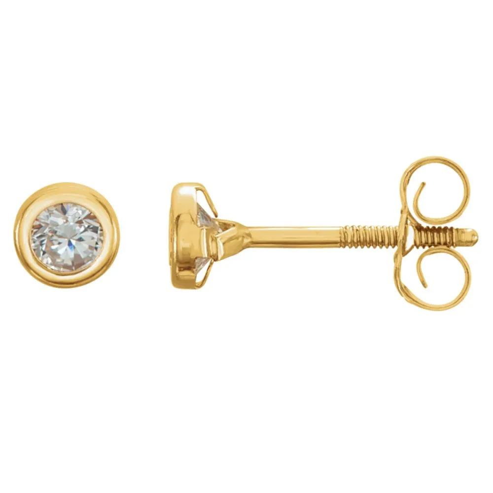14k Yellow Gold 3mm Cubic Zirconia Youth Bezel Stud Earrings