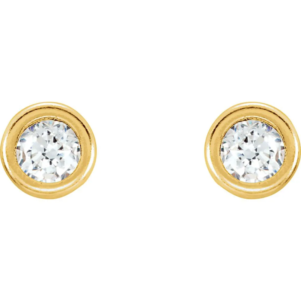 14k Yellow Gold 3mm Cubic Zirconia Youth Bezel Stud Earrings