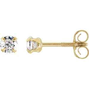14k Yellow Gold 3mm Youth CZ Earrings