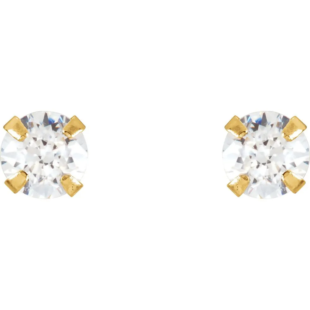14k Yellow Gold 3mm Youth CZ Earrings