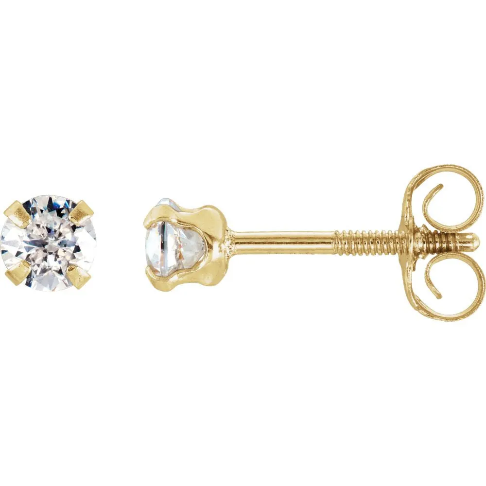 14k Yellow Gold 3mm Youth CZ Earrings