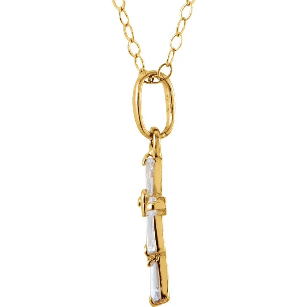 14k Yellow Gold 3x1.5mm Cubic Zirconia Cross 15" Necklace