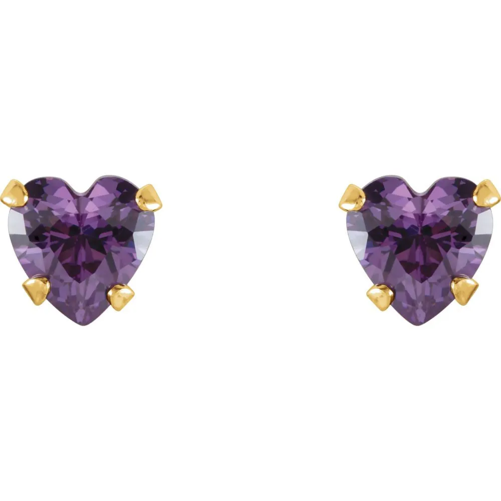 14k Yellow Gold Amethyst Heart Earrings