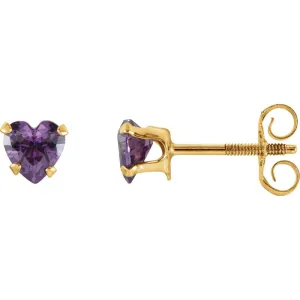 14k Yellow Gold Amethyst Heart Earrings