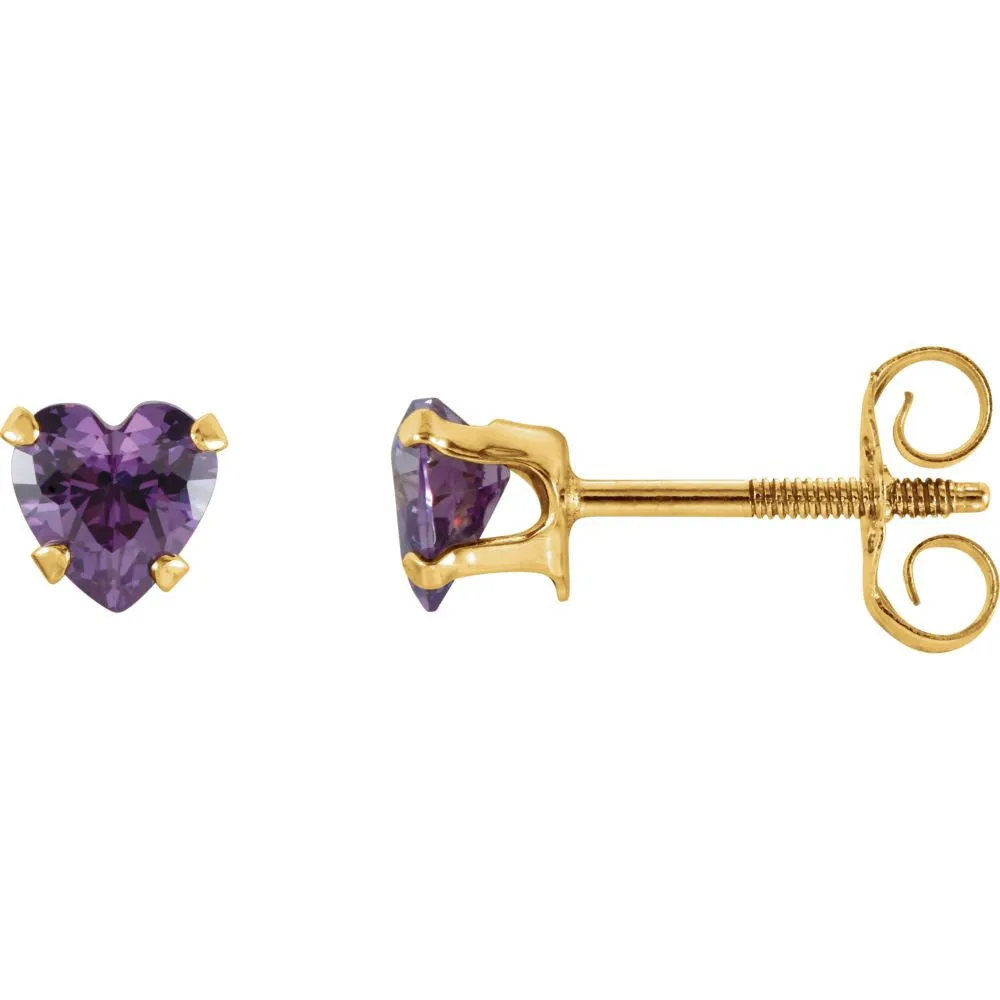 14k Yellow Gold Amethyst Heart Earrings