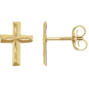 14k Yellow Gold Youth Diamond Cut Cross Earrings