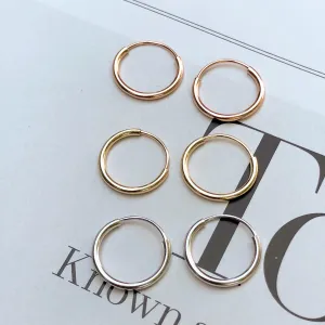 14KT Yellow Gold, Rose Gold   White Gold Mini Hoop Earrings 3 Pair