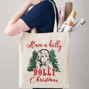 1pc Holly Dolly Christmas Canvas Tote Bag - Eye-Catching Design, Durable & Reusable for Womens Travel, Daily Use, Shopping - Trendy Foldable Shoulder Bag, Perfect Xmas Gift Idea