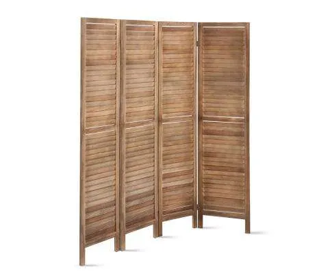 4 Panel Foldable Wooden Room Divider - Brown