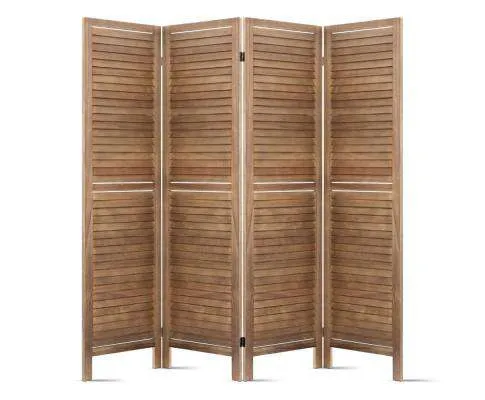 4 Panel Foldable Wooden Room Divider - Brown