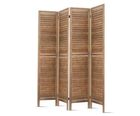 4 Panel Foldable Wooden Room Divider - Brown