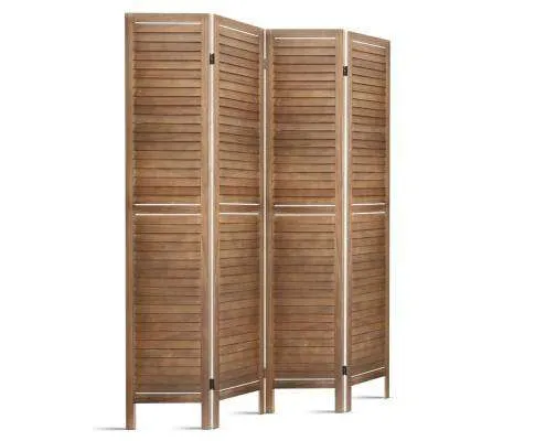 4 Panel Foldable Wooden Room Divider - Brown