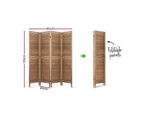 4 Panel Foldable Wooden Room Divider - Brown