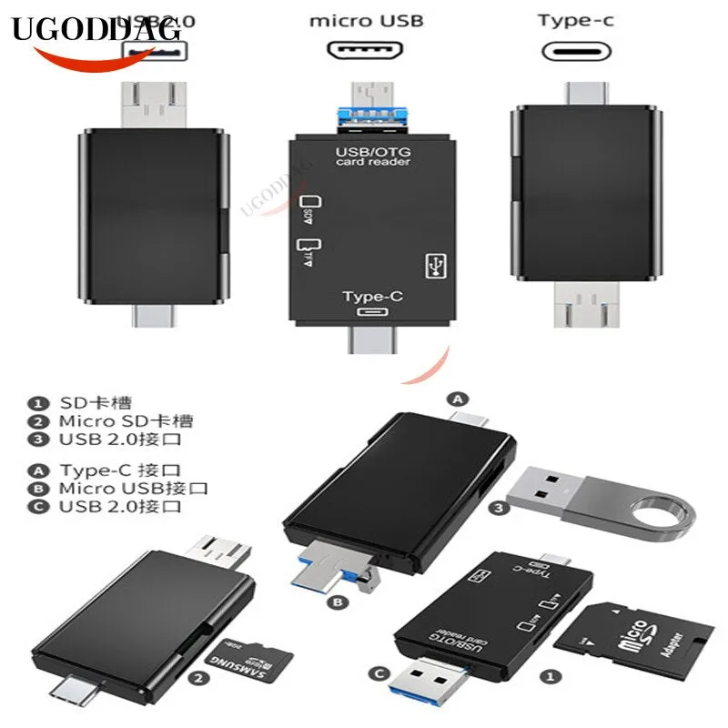 5 in 1 Multifunction USB 3.0 Type C USB Micro USB SD Tf Memory Card Reader OTG Card Reader Adapter Mobile Phone PC Accessories