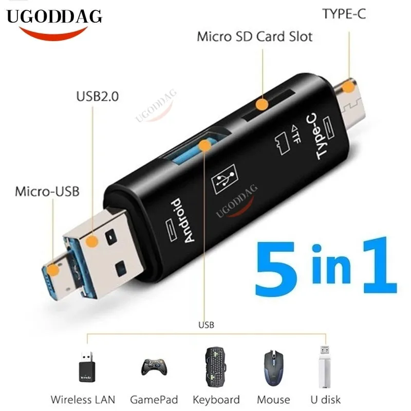 5 in 1 Multifunction USB 3.0 Type C USB Micro USB SD Tf Memory Card Reader OTG Card Reader Adapter Mobile Phone PC Accessories