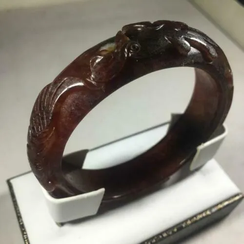 53/54/55mm Certified Natural Red Jadeite Emerald A Jade HandCarved Dragon Bracelet Bangle GX3146 with Gift Box