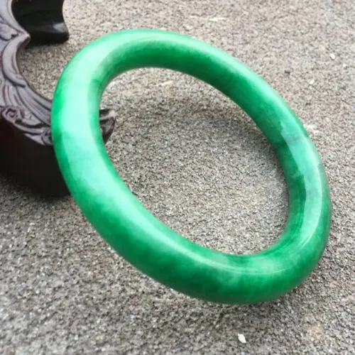 58-60mm Certified Natural Green Jadeite Emerald A Jade HandCarved Round Bracelet Bangle GX3737 with Gift Box