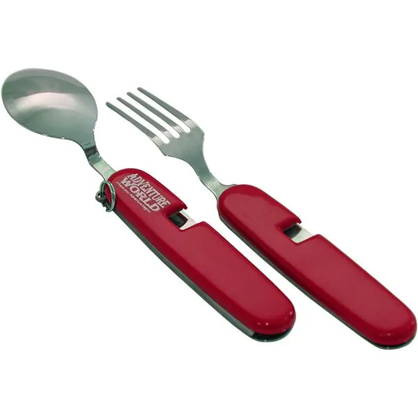 Adventure World Foldable Fork And Spoon Set With Pouch (Red)