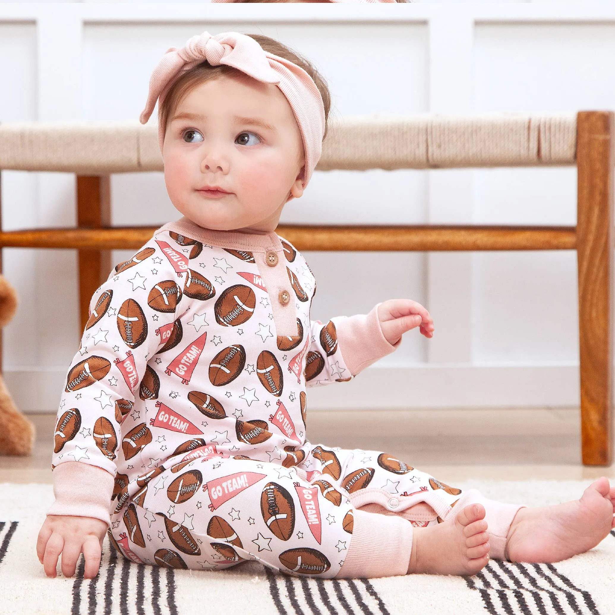 Baby Girl's Go Team Bamboo Henley Romper