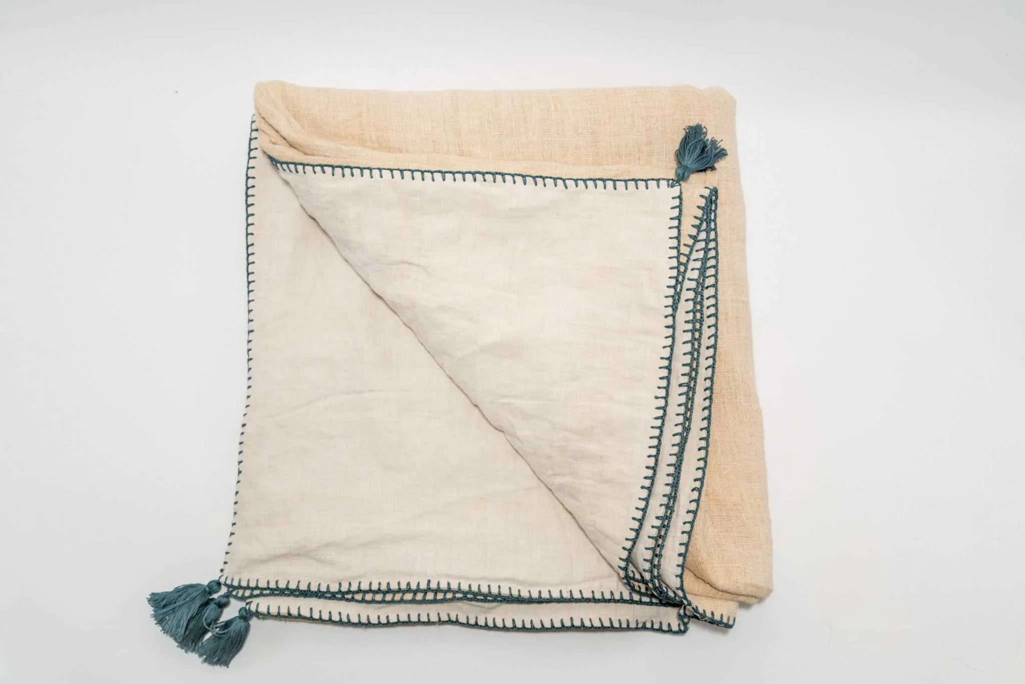 Bed Cover: Organic handwoven antique hemp, hand stitched edging - BC05