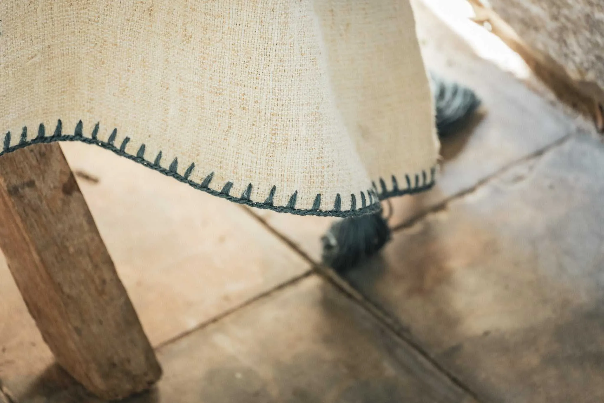 Bed Cover: Organic handwoven antique hemp, hand stitched edging - BC05