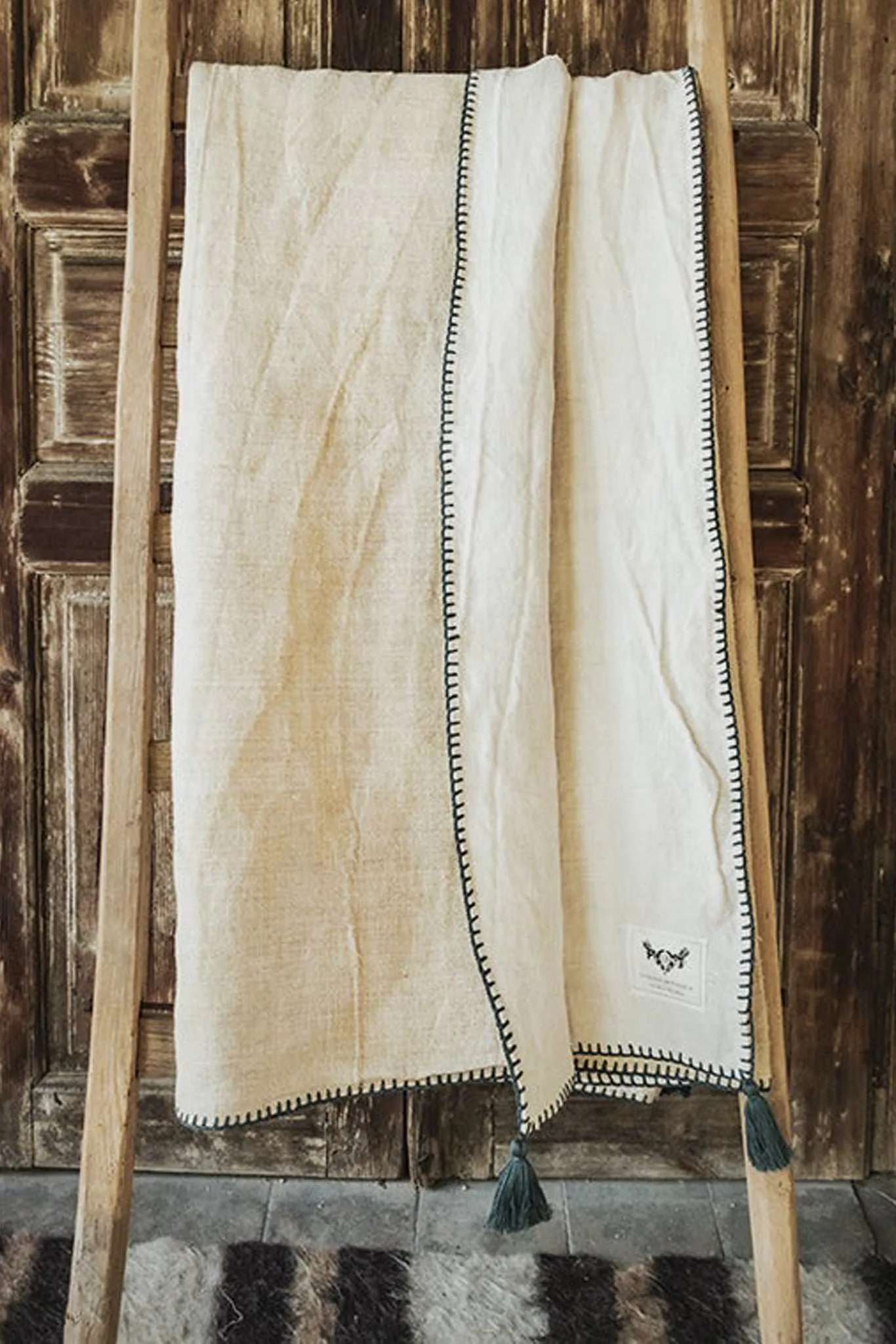 Bed Cover: Organic handwoven antique hemp, hand stitched edging - BC05