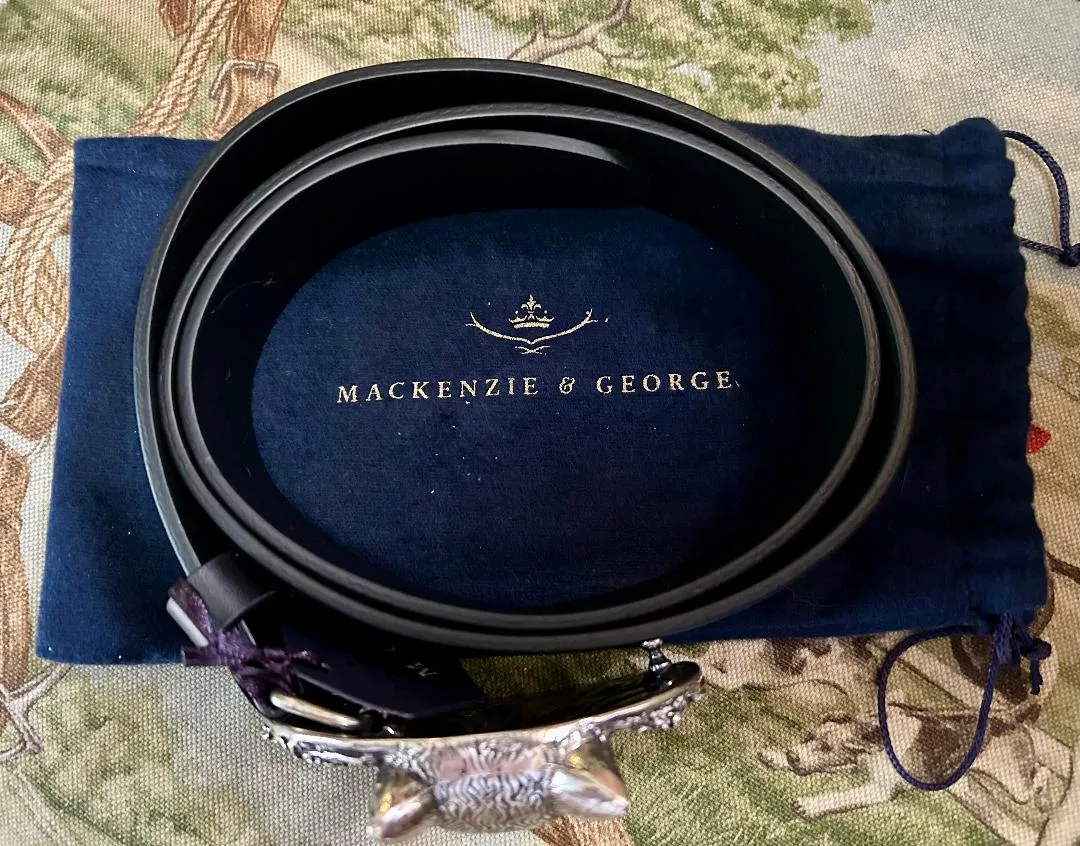 Belt Black MacKenzie and George with Silver Tone Fox Mask
