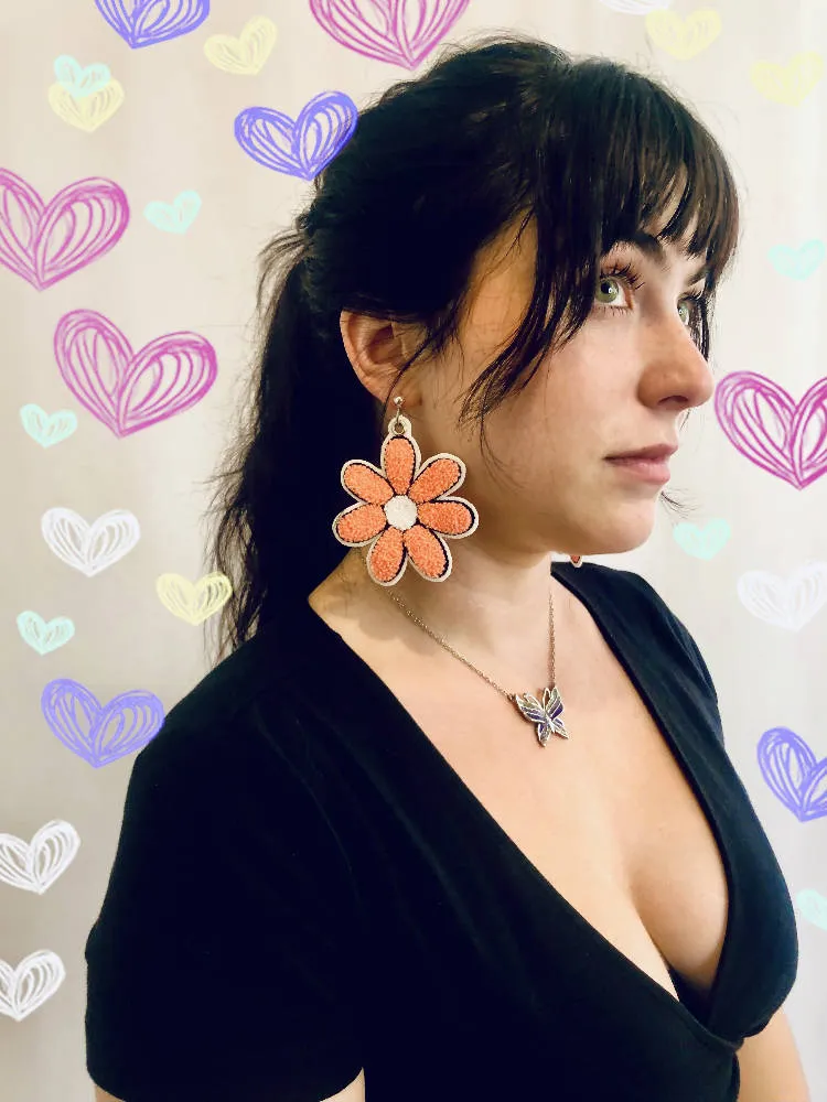 Big Flower Embroidered Earrings