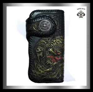 Biker Dragon Wallet Premium Hand Carved Hand Tooled Leather
