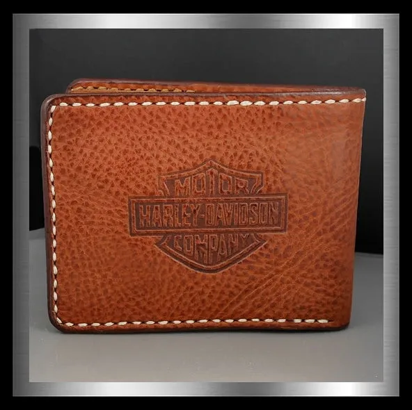 Biker Tan Leather Hand Stitched HD Wallet Billfold