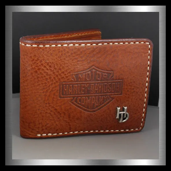 Biker Tan Leather Hand Stitched HD Wallet Billfold