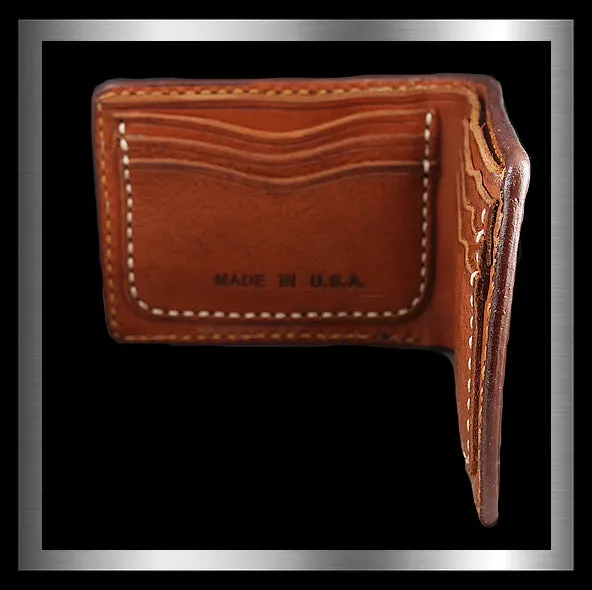 Biker Tan Leather Hand Stitched HD Wallet Billfold