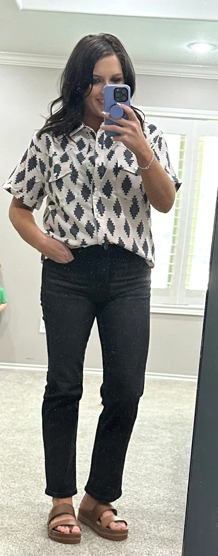 Black & White Diamond Pearl Snap Top