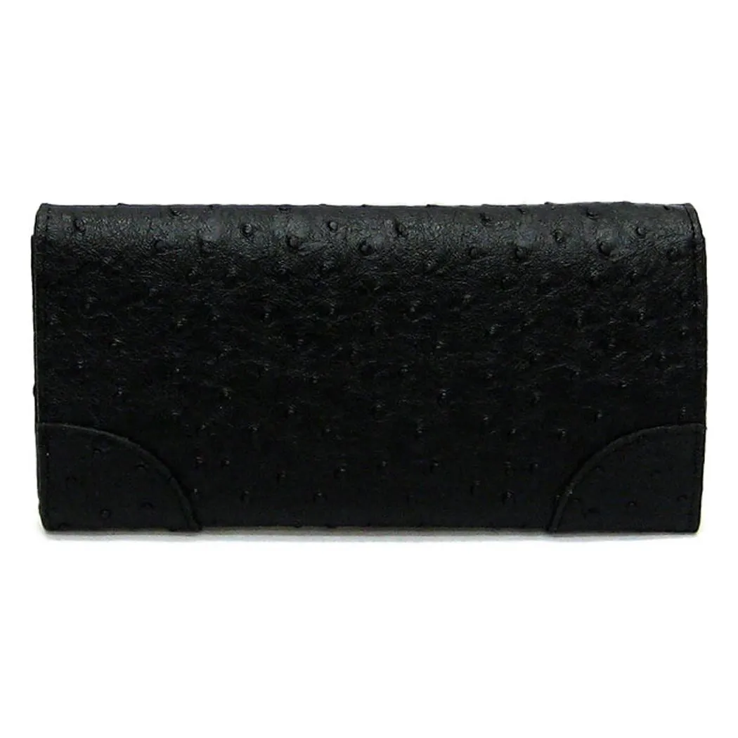 Black Flap wallet Golden Lock Ostrich Credit Card Pockets Wrist Designer