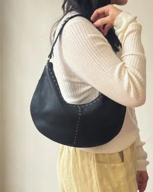Black Small Leather Crescent Bag