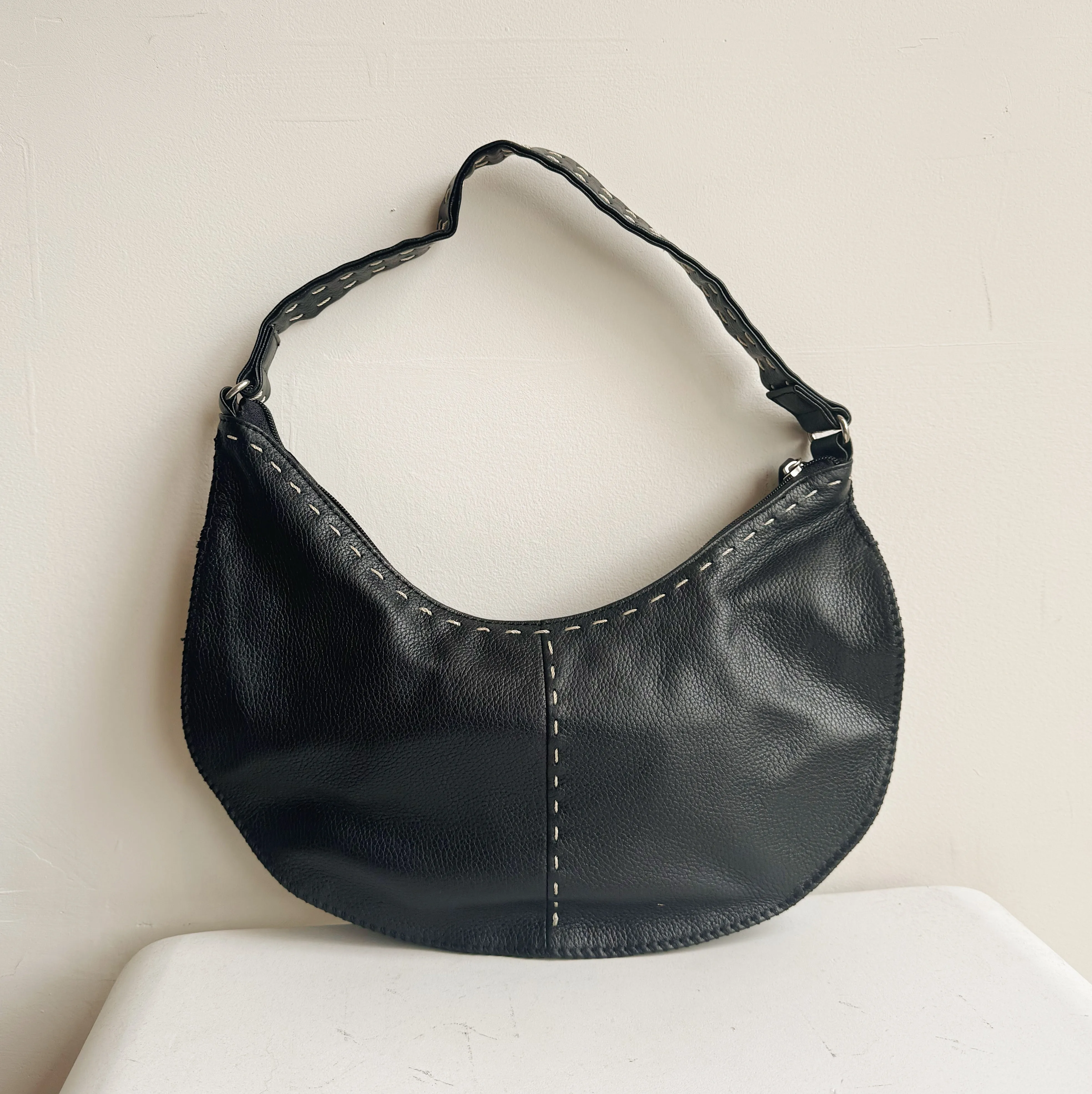 Black Small Leather Crescent Bag