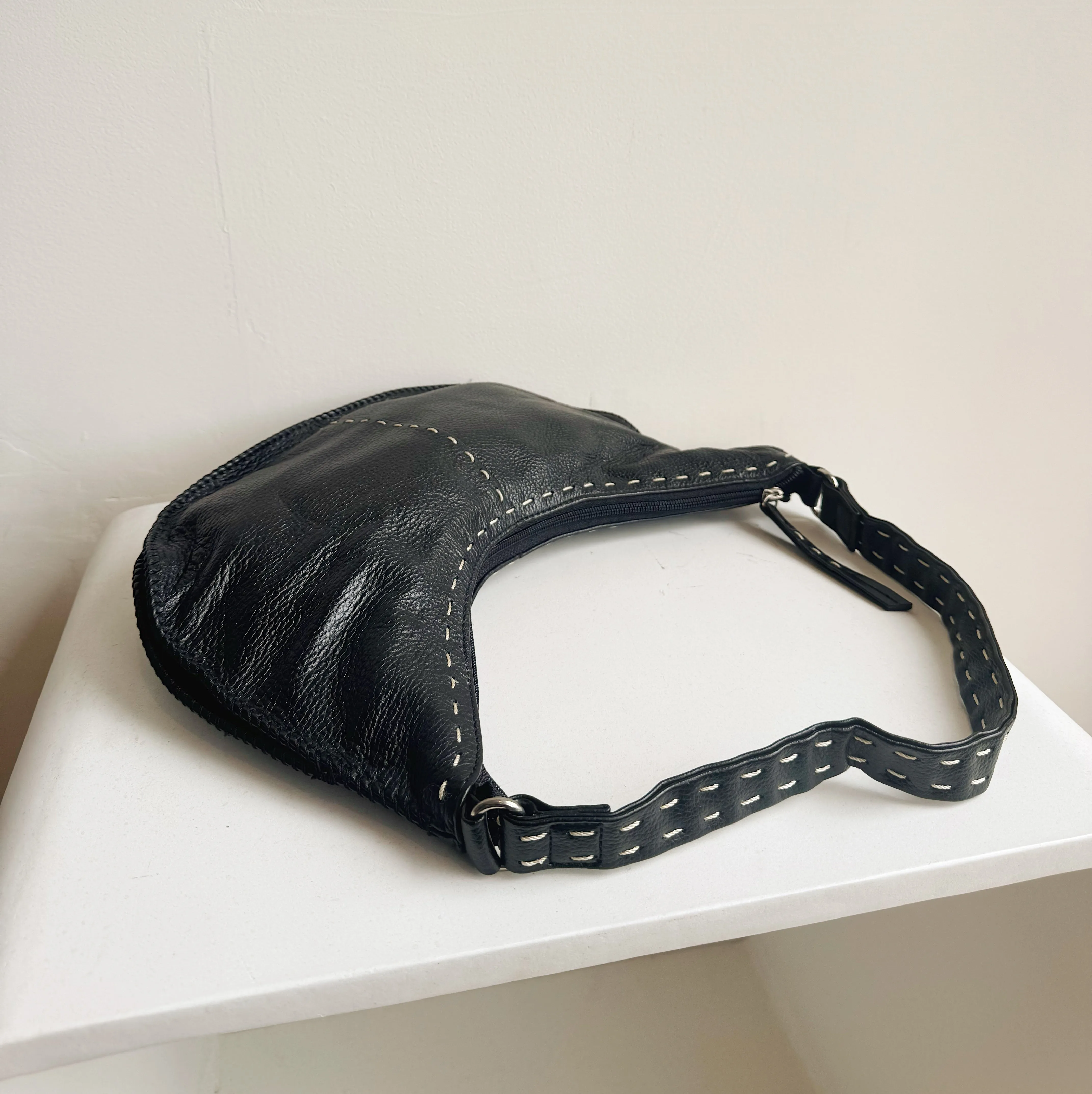 Black Small Leather Crescent Bag