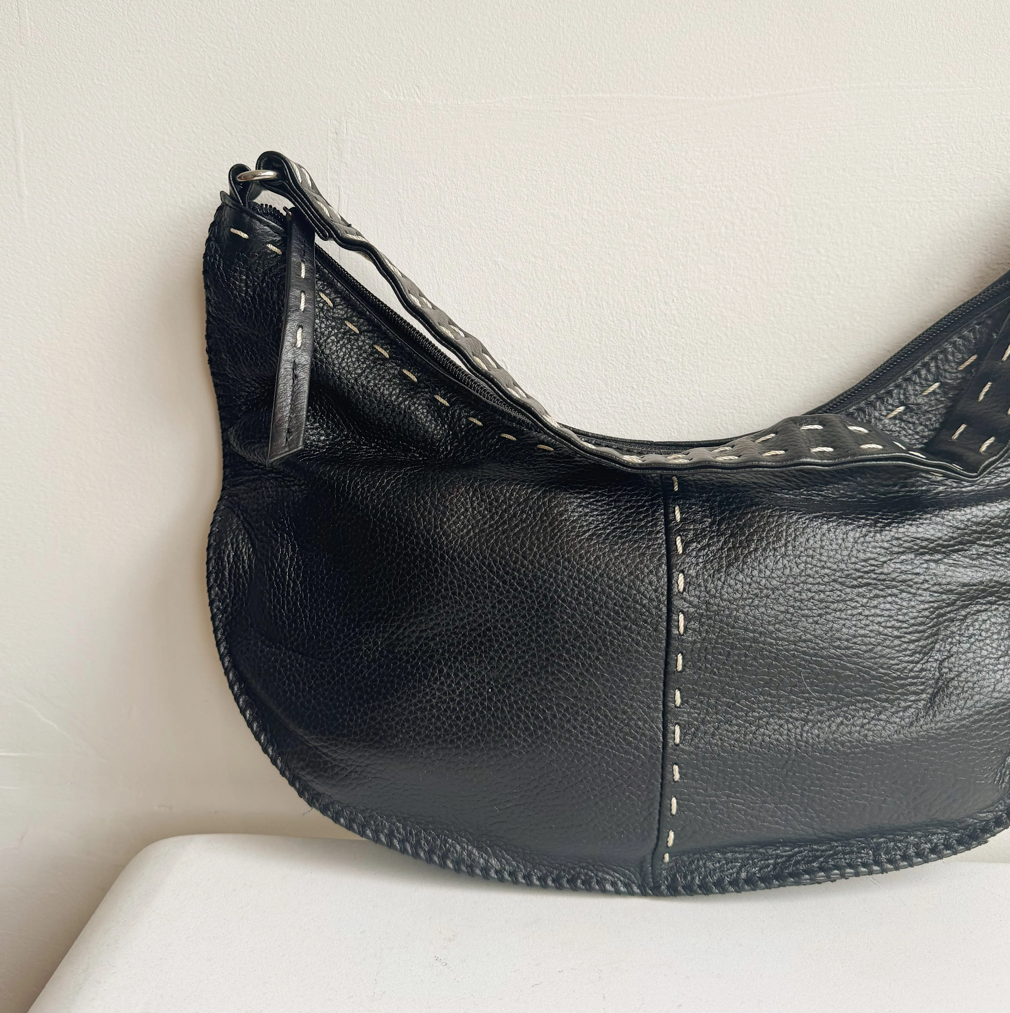 Black Small Leather Crescent Bag