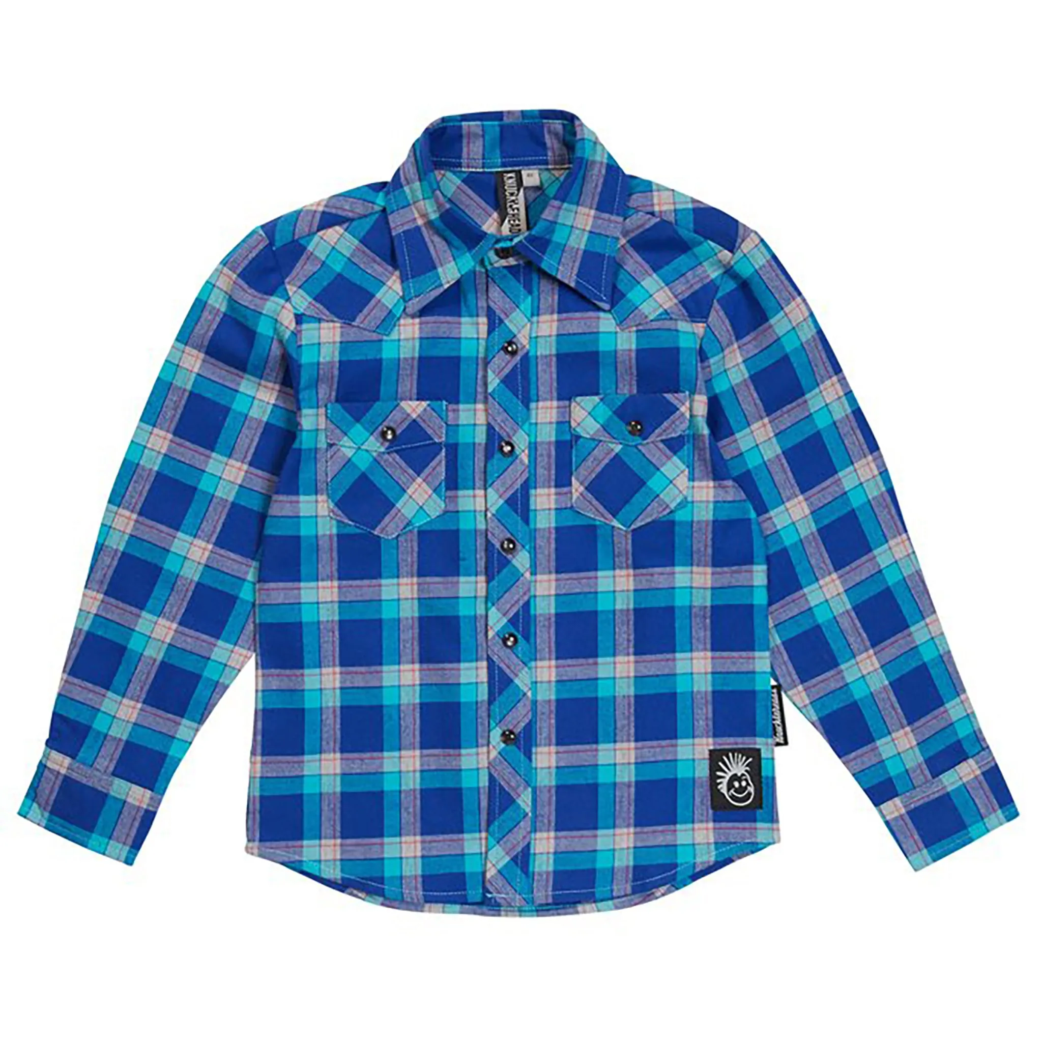 Blue & Lilac Knuckleheads Long Sleeve Plaid Rockabilly Shirt
