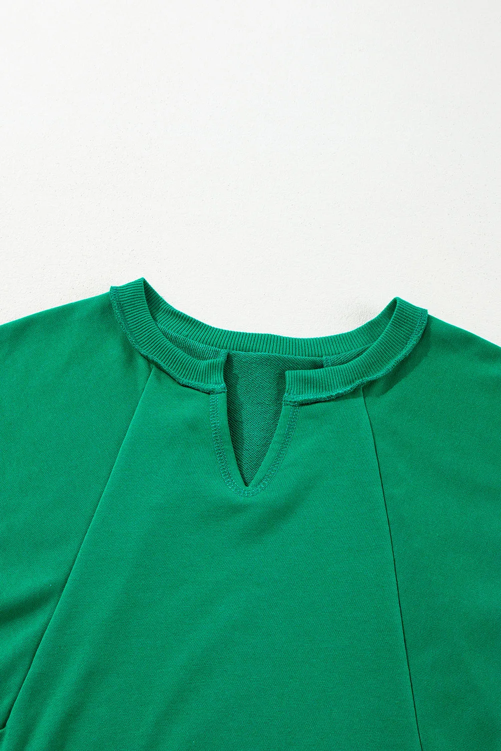 Bright Green Exposed Seam Notched Neck Drop Shoulder Plus Sweatshirt