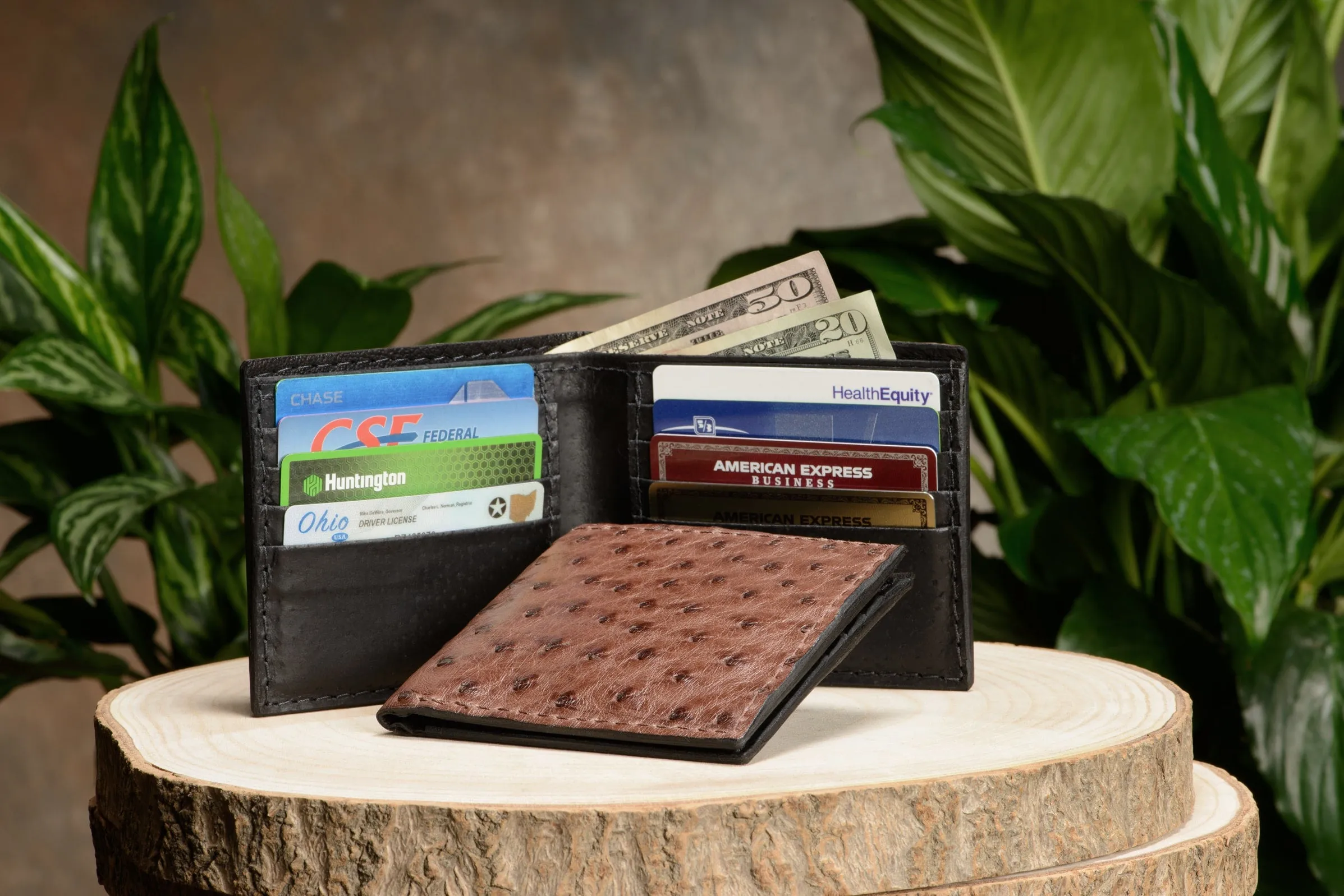 Brown Ostrich Bifold Wallet