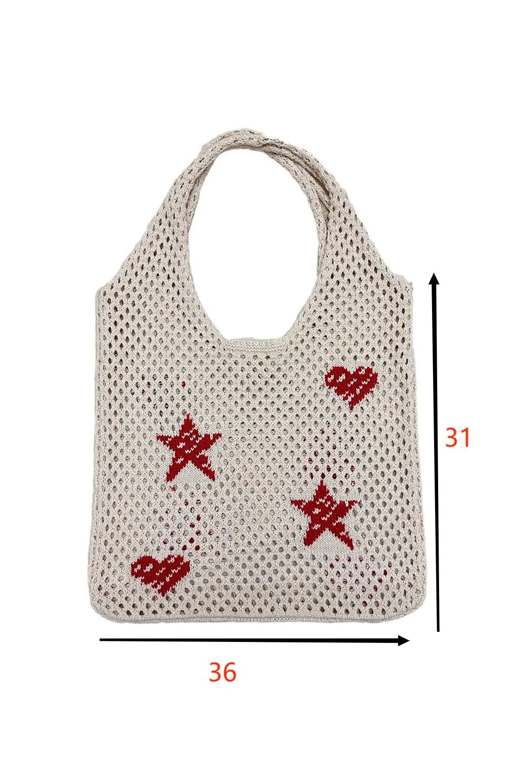 Brown Star Heart Print Hollow Out Knit Shoulder Bag