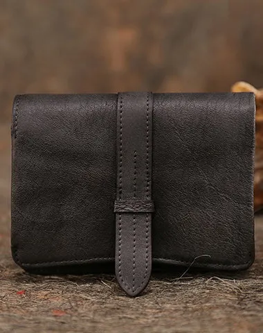 Brown Womens Leather Bifold Small Wallet Vintage Buckle Small Wallet for Ladies