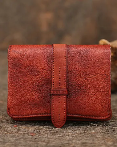 Brown Womens Leather Bifold Small Wallet Vintage Buckle Small Wallet for Ladies